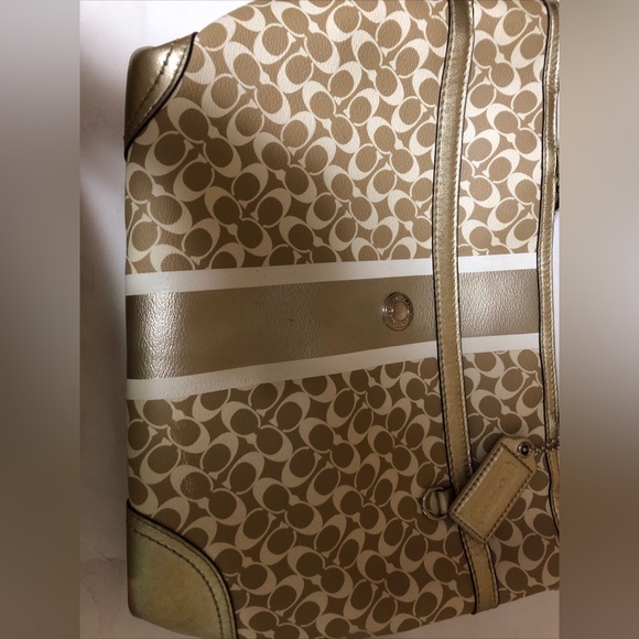 COACH Heritage Signature Stripe Gold Tote Double Handle Handbag Purse - Picture 9 of 16